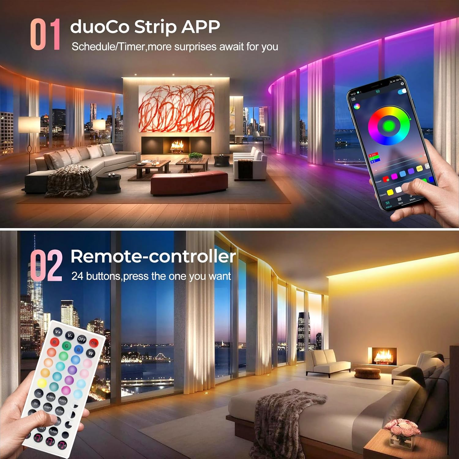 5M Bluetooth Neon LED Strips Lights Waterproof,Aled LIGHT 24V RGB Flexible Neon Rope Lighting Kit Music Sync Adjustable Brightness Modes Timer with App&44-Key Remote Control for DIY Home Decor image number 5