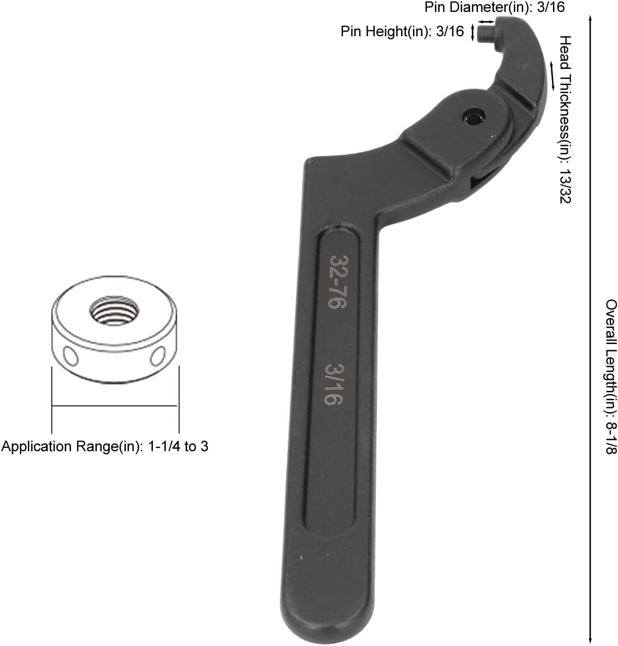 C Pin Spanner CRV Hook Wrench 1 1/4 to 3In round Head, Adjustable Spanner, Pin Wrench, Pin Spanner for Home Improvement image number 6