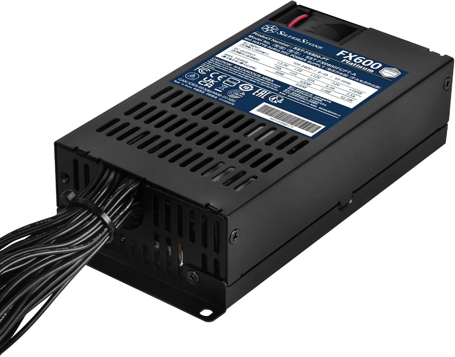 Silverstone Technology FX600 Platinum, Cybenetics Platinum 600W Flex ATX Power Supply, SST-FX600-PT image number 6