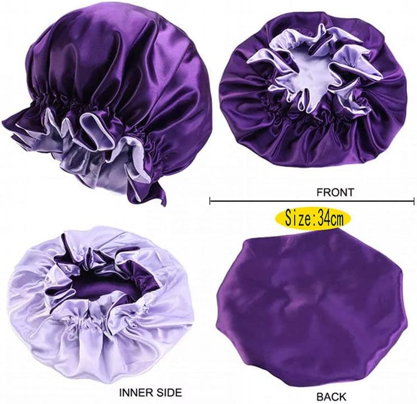 AIMALL Women'S Sleep Cap Elastic Satin Bonnet Wide Band Curly Hair Pure Sleeping Hat - Elastic Wide Band, Comfortable for Curly Hair, Dual-Color, Breathable Night Hat for Hair Care - Black image number 2