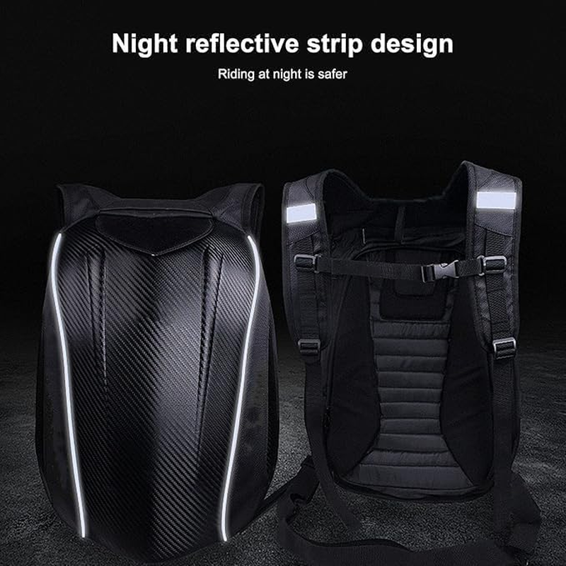 Motorcycle Backpack Waterproof Hard Shell Backpack - Carbon Fiber Motorbike Helmet Backpack Waterproof Large Capacity - Riding Laptop Bag for Travelling Camping Cycling Storage Bag image number 6