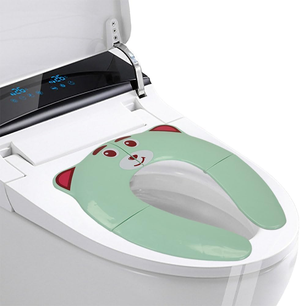JZS Kids Toilet Seat Cover, Folding Non-Slip Potty Training Seat for Boys and Girls, Travel Portable Reusable Toddlers Toilet Seat Covers Fits round & Oval Toilets(Green)