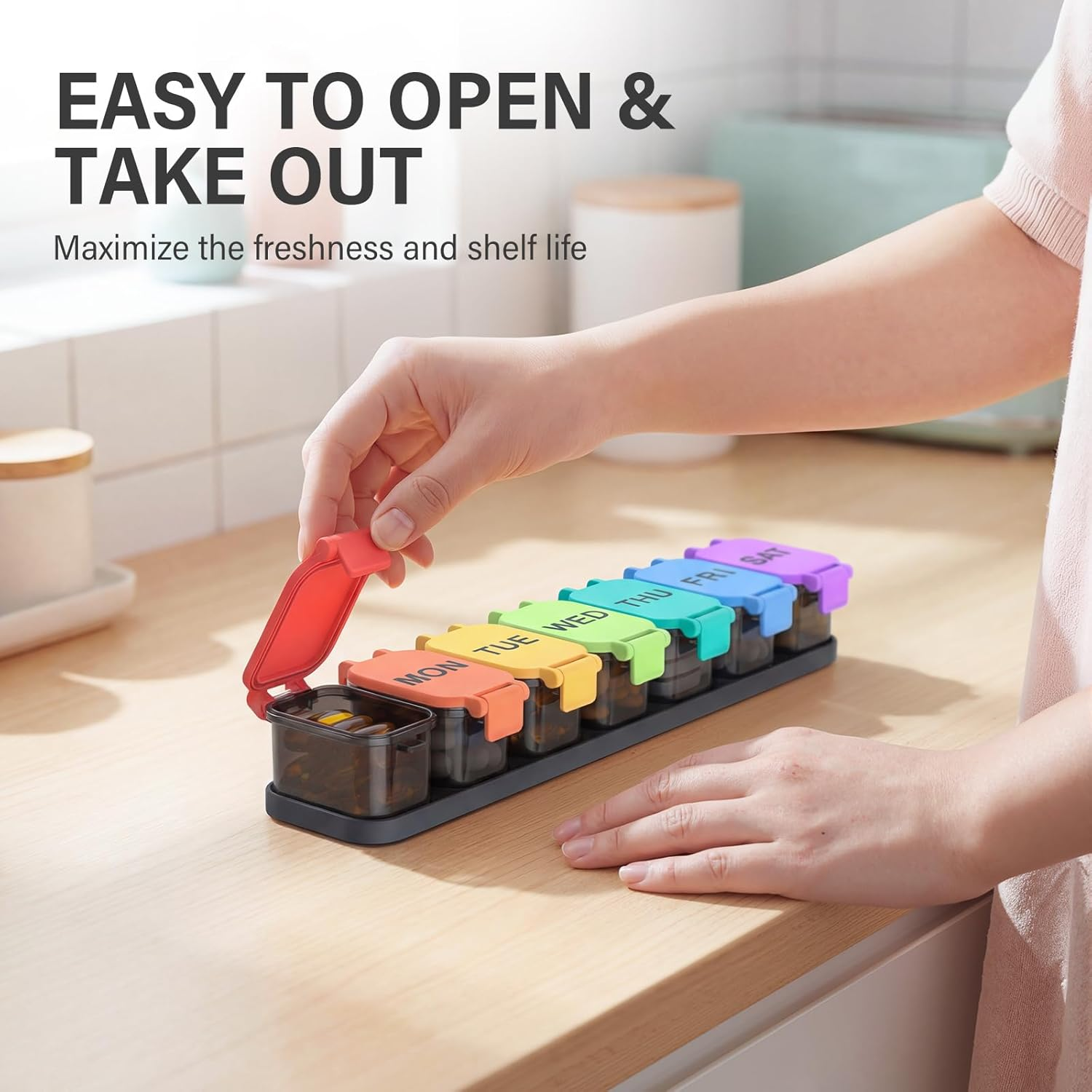Extra Large Weekly Pill Organizer - Waterproof 7-Day Pill Box, Portable Vitamin & Supplement Case, Easy to Open Design, Ideal for Travel and Daily Medication Management (Rainbow) image number 4