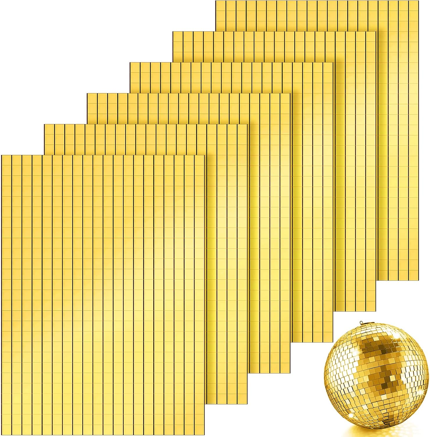 Geiserailie 3600 Gold Disco Ball Mirror Tiles, Self-Adhesive Real Glass Mosaic Tiles, DIY Craft & Decoration, Peel & Stick, Modern Style, 15 X 10 Cm / 5.9 X 3.9 Inch, 0.2 Inch Thick, 3600 Pieces