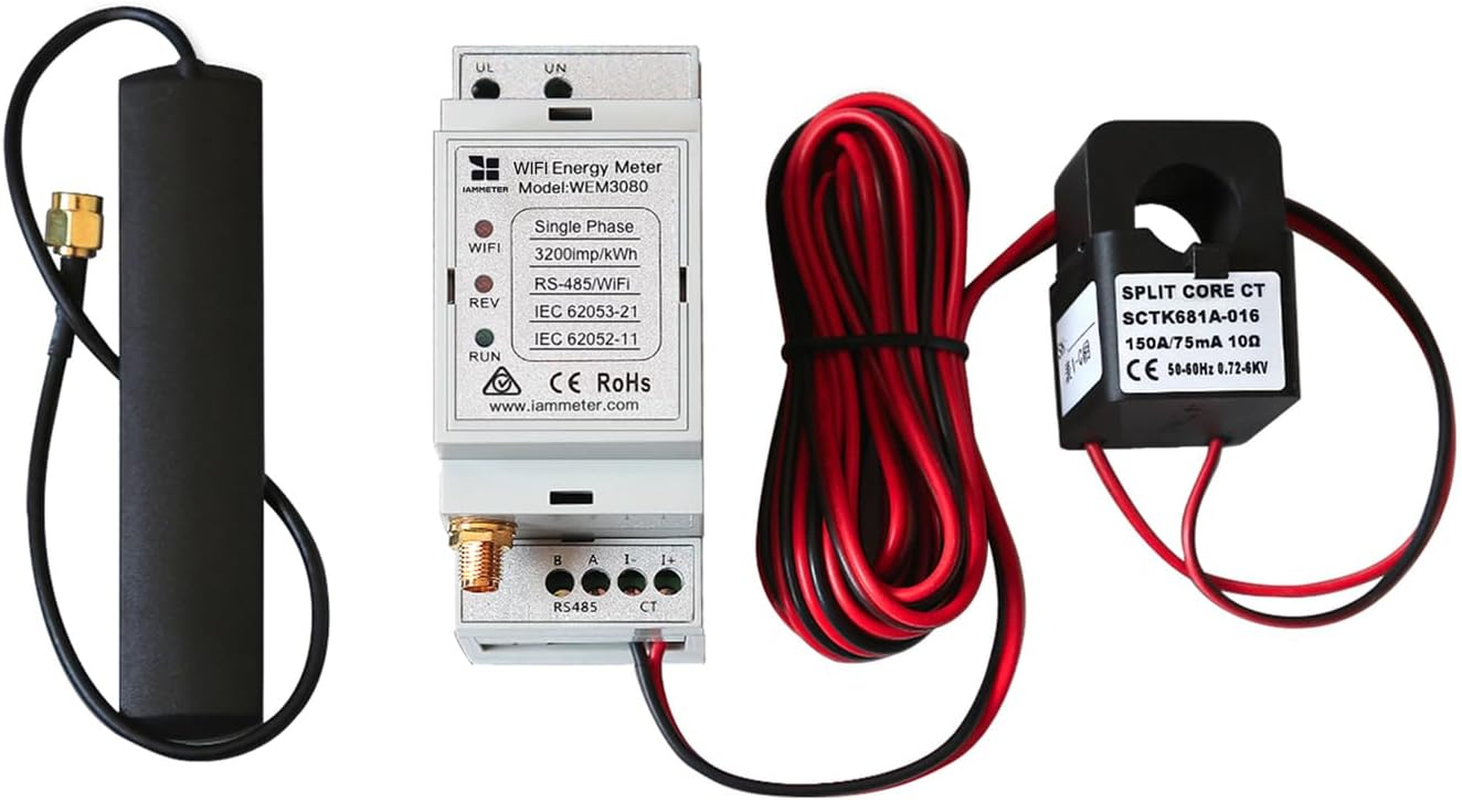 IAMMETER Bi-Directional Single Phase Wifi Energy Meter,Wem3080,150A,50Hz,Din Rail,Split Core Ct,Can Monitor Solar PV System,Can Integrate with Home-Assistant, RCM Compliance
