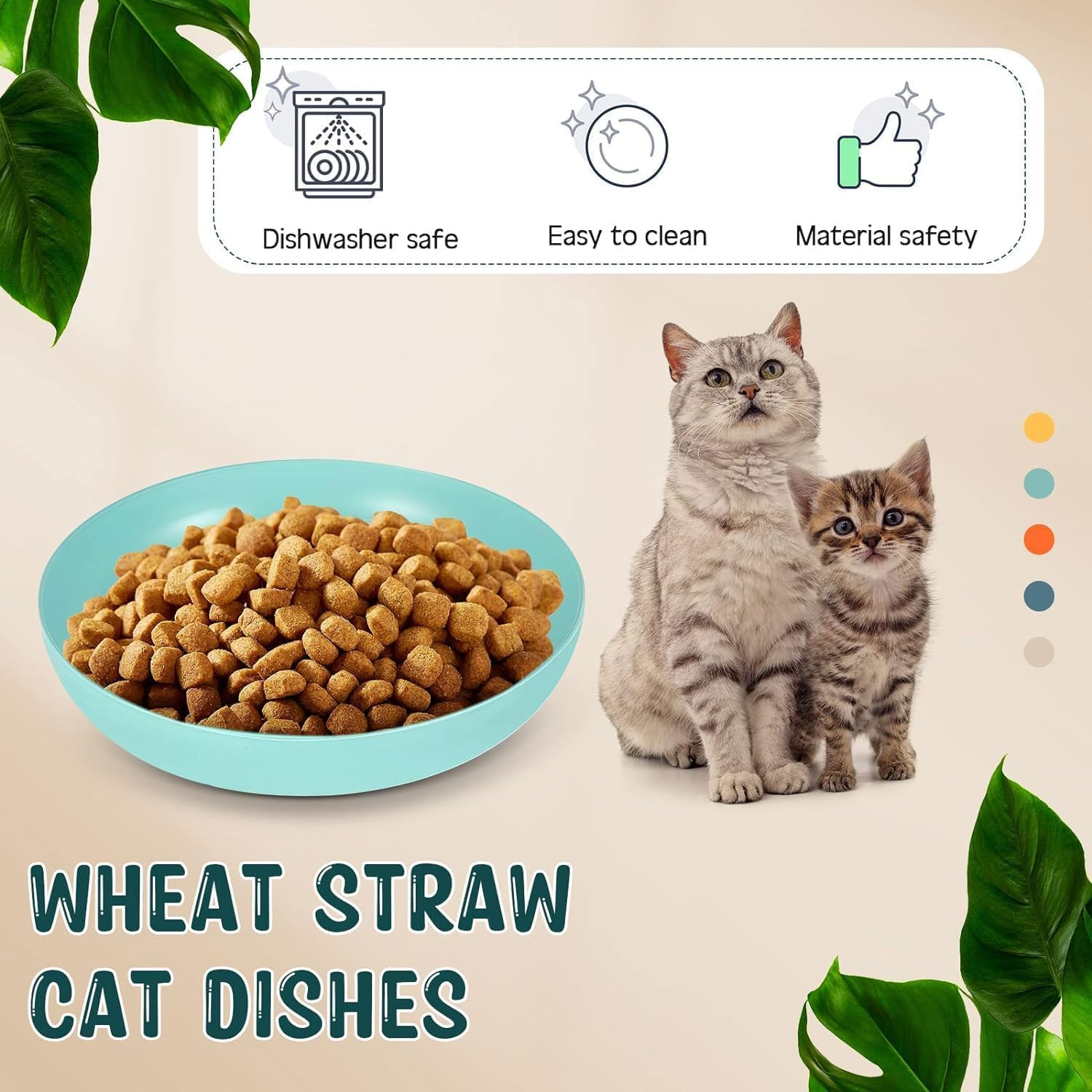 Pack of 10 Cat Bowls, Cat Bowls, Flat Feeding Bowl, round Cat Plate, Feeding Bowl, Colourful Cat Food Bowl Set, Cat Plate for Kittens and Short-Legged Cats image number 4