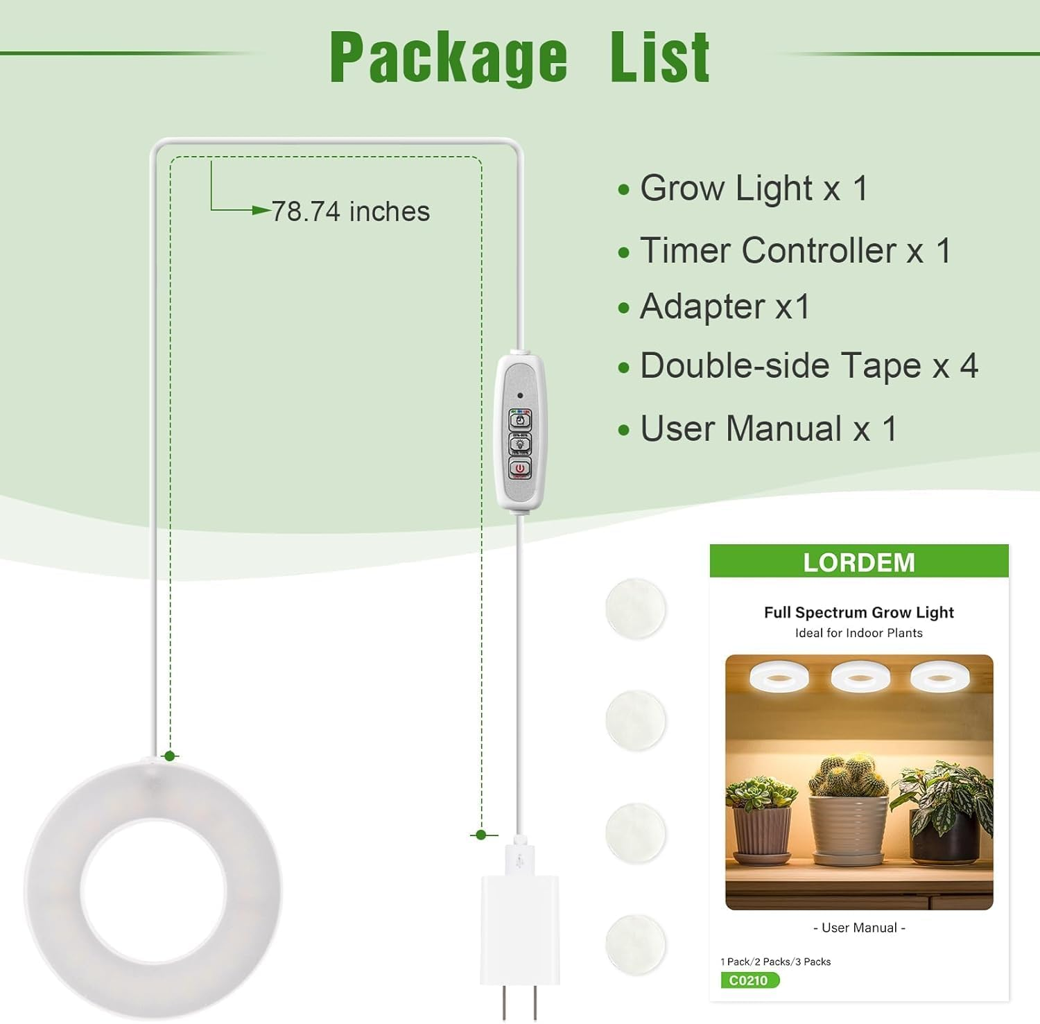 Ceiling Grow Light for Indoor Plants, Full Spectrum LED Halo Plant Light,Automatic Timer 3/9/12H,4 Dimmable Brightness Levels,5V Safe Voltage Growing Lamp,Ideal for Small Plants (3-In-1) image number 2
