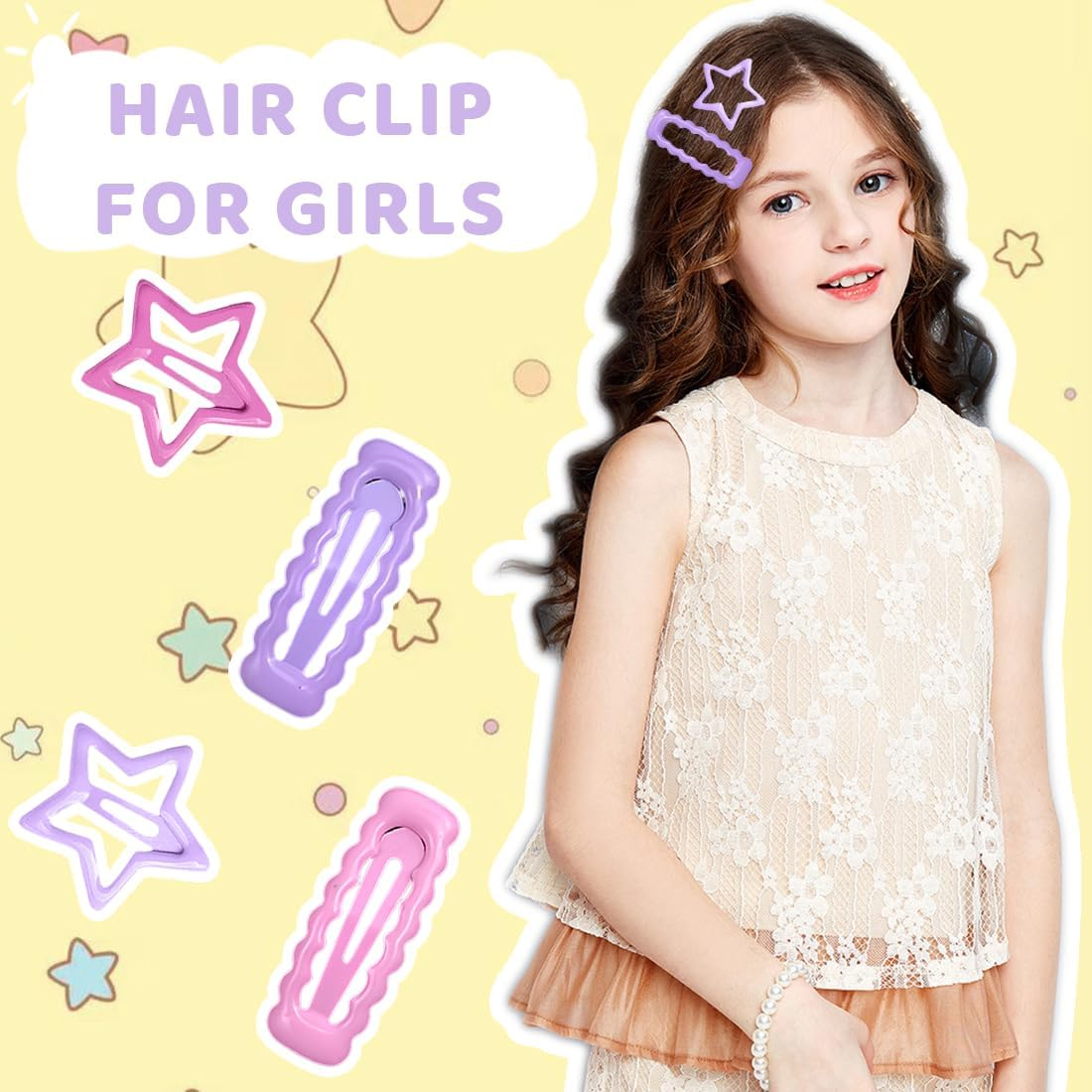 COYUN Pack of 12 Hair Snap Clips - Star Hair Clips, Pentagram Hair Clips, Metal Hair Clips, Sequin Hair Clips, Hair Styling Accessories for Girls and Women image number 2