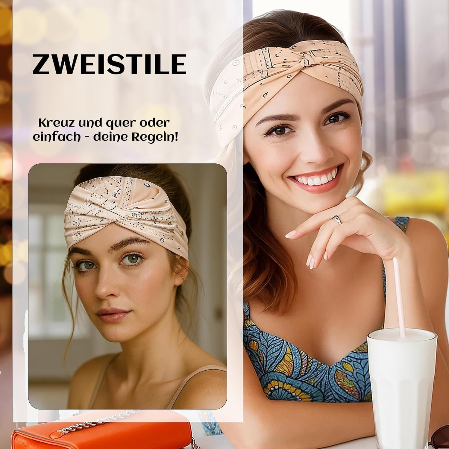 Hair Band Cosmetics, Pack of 4 Women'S Hair Bands in Brown, Beige, Black and Green, Soft Headband for Sports and Everyday Use, Comfortable Headscarf for Women with Good Fit image number 1