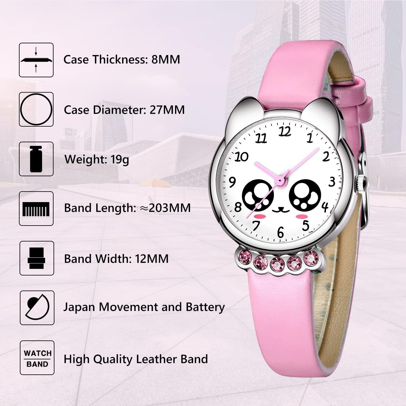 KDM Kids Watch for Girls Boys: Toddler Watches for 3-12 Gifts for Kids Cute Cartoon Wrist Watch Waterproof Leather - Learning Time and Easy to Read Dial - A Pink image number 2