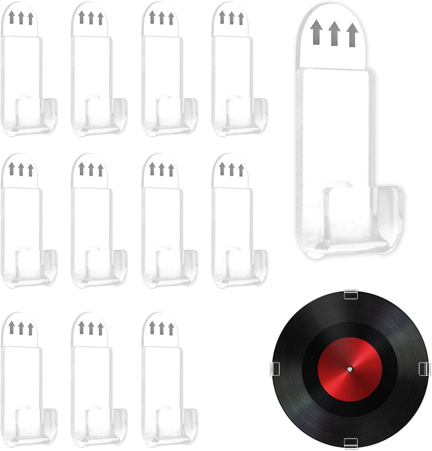 Huakaile 12 Pieces Acrylic Vinyl Record Wall Mount with Adhesive Tape, No Screw Record Display Shelf Storage Hangers, Clear Music Album Covers Holder for Home Living Room Office Decoration image number 2