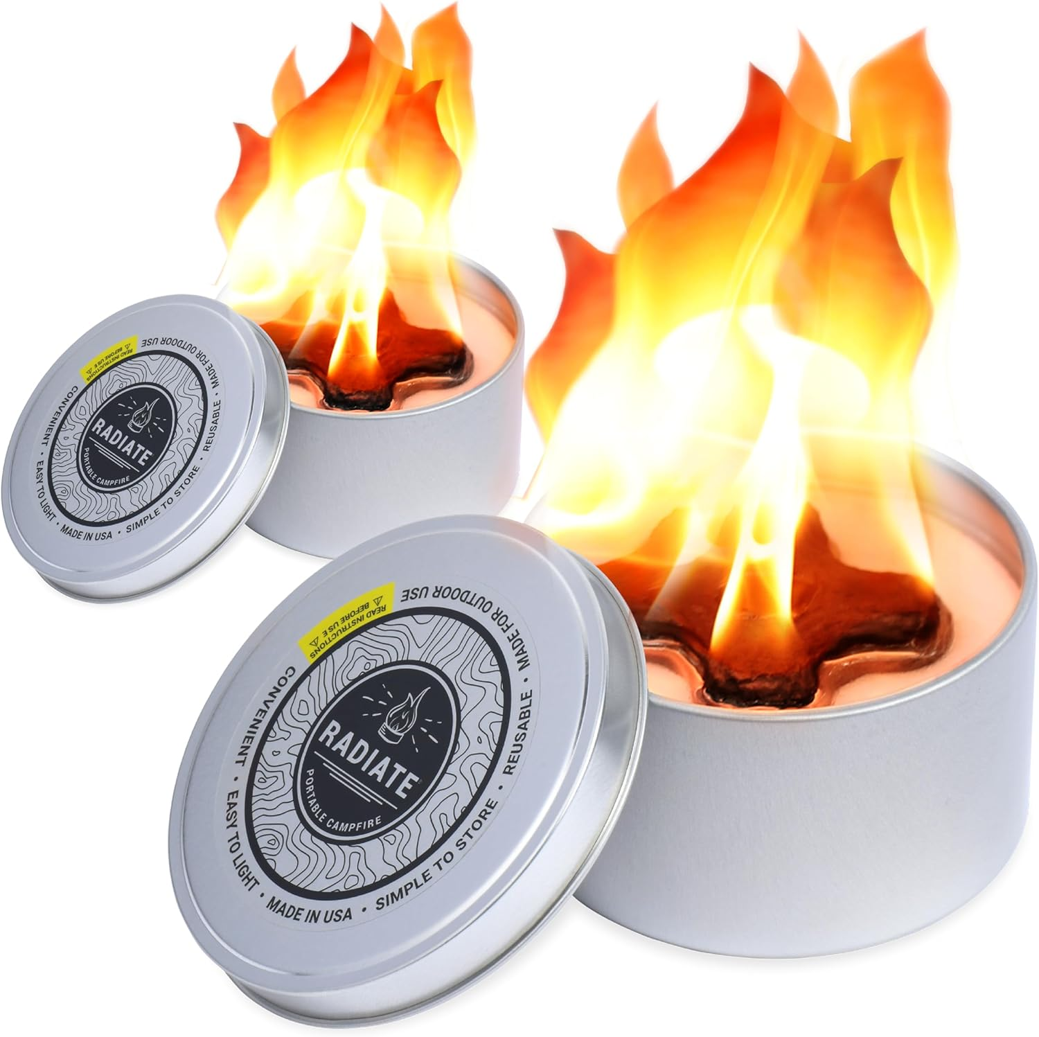 Radiate 2-Pack Portable Tabletop Firepit Campfire in a Can - 4" White Modern - 2 Hours Warmth & Burn Time - Soy Wax Portable Fire - Lightweight Camping Fire & Safe Tabletop Firepit image number 5