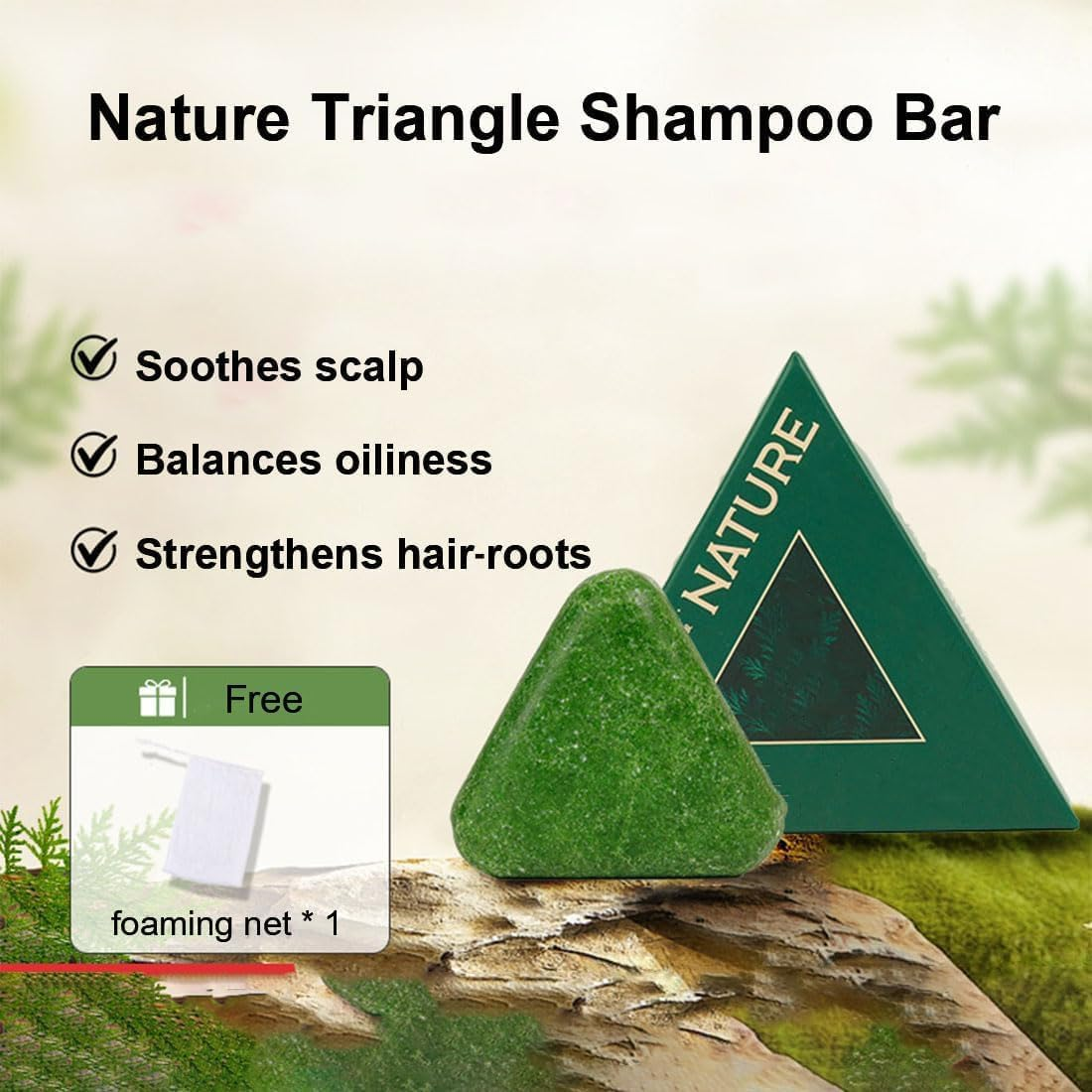 Nature Triangle Shampoo Bar, Nature Sevengreen Soap Shampoo, Plant-Based Solid Shampoos Bar, Calming & Strengthens Hairs, Gentle Cleansing & Nourishing Care for All Hair Types (1PCS)