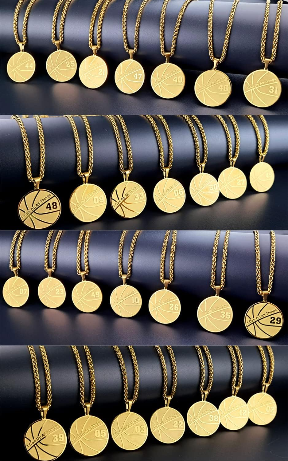 XOYOYZU Basketball Number Necklace for Boys Gold Stainless Steel I Can Do All Things Pendant Sport Jewelry Basketball Gifts for Men 50
