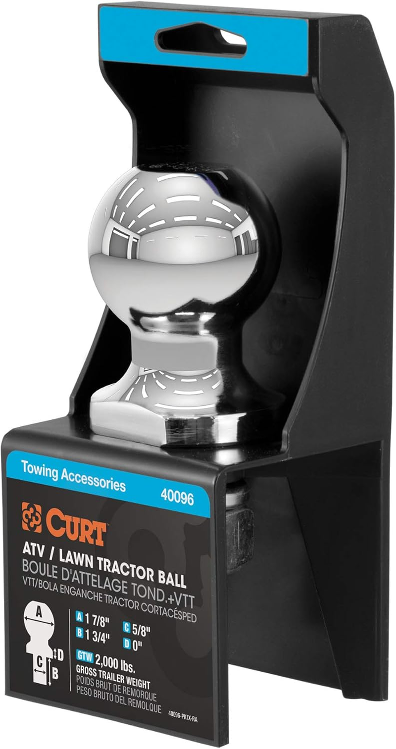 CURT 40096 Chrome ATV, UTV, Lawn Tractor Hitch Ball, 2,000 Lbs, 1-7/8-Inch Diameter, 5/8 X 1-3/4-Inch Shank image number 1
