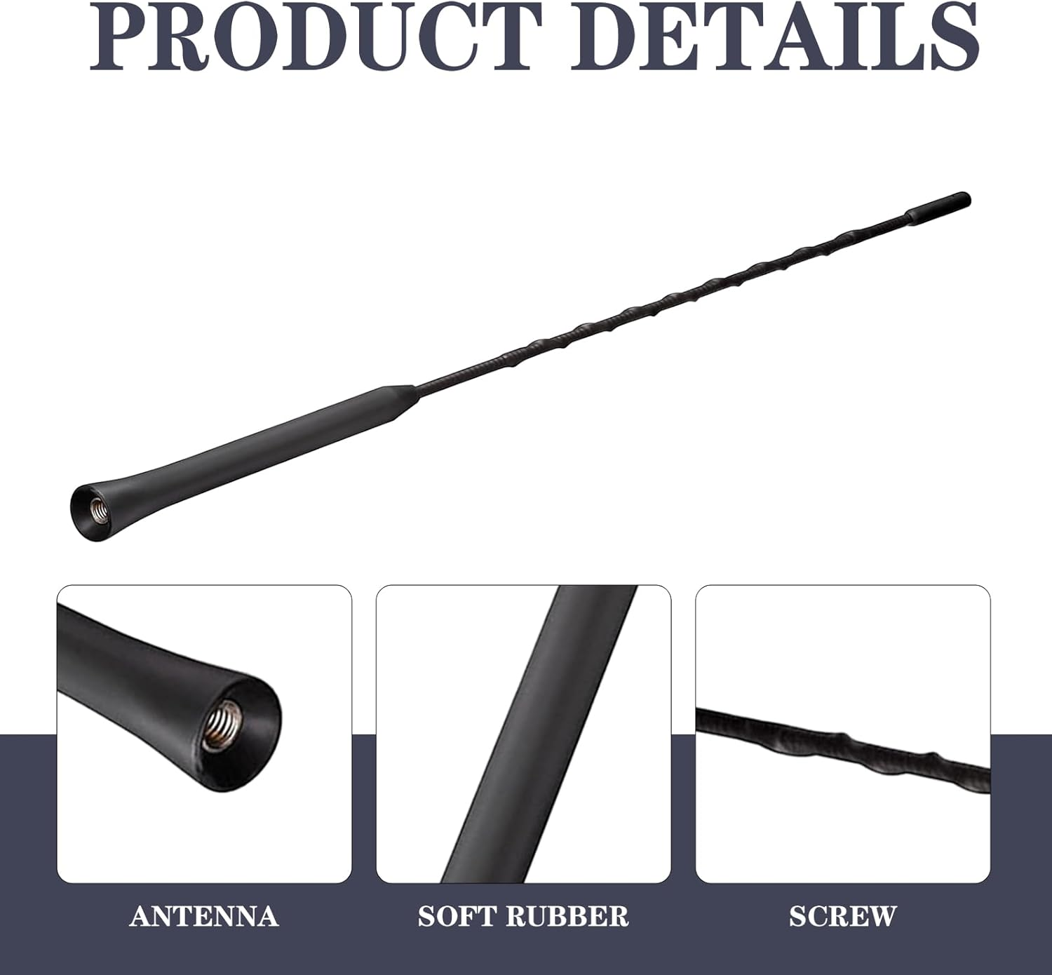 Universal Vehicle Antenna Replacement 40Cm, AM FM Roof Mount Car Radio Antenna Mast with Flexible Rubber Antennae and Threaded Adapters for Improved Signal Reception image number 3