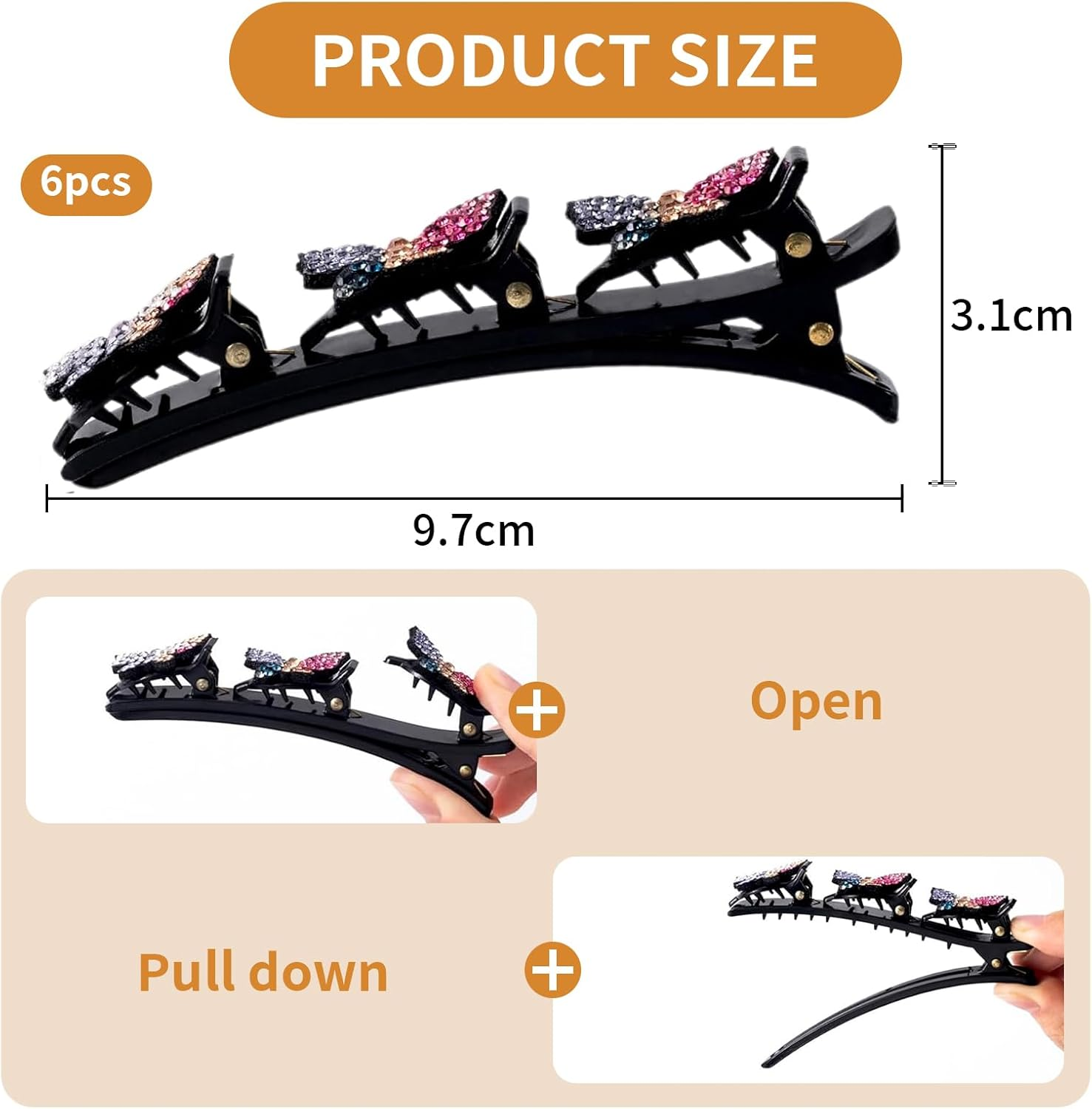 Ruzister 6 Butterfly Pony Clips, Hair Clips, Women'S Thin Hair, Hair Clip, Hairband Clip, Multicoloured, Large image number 4