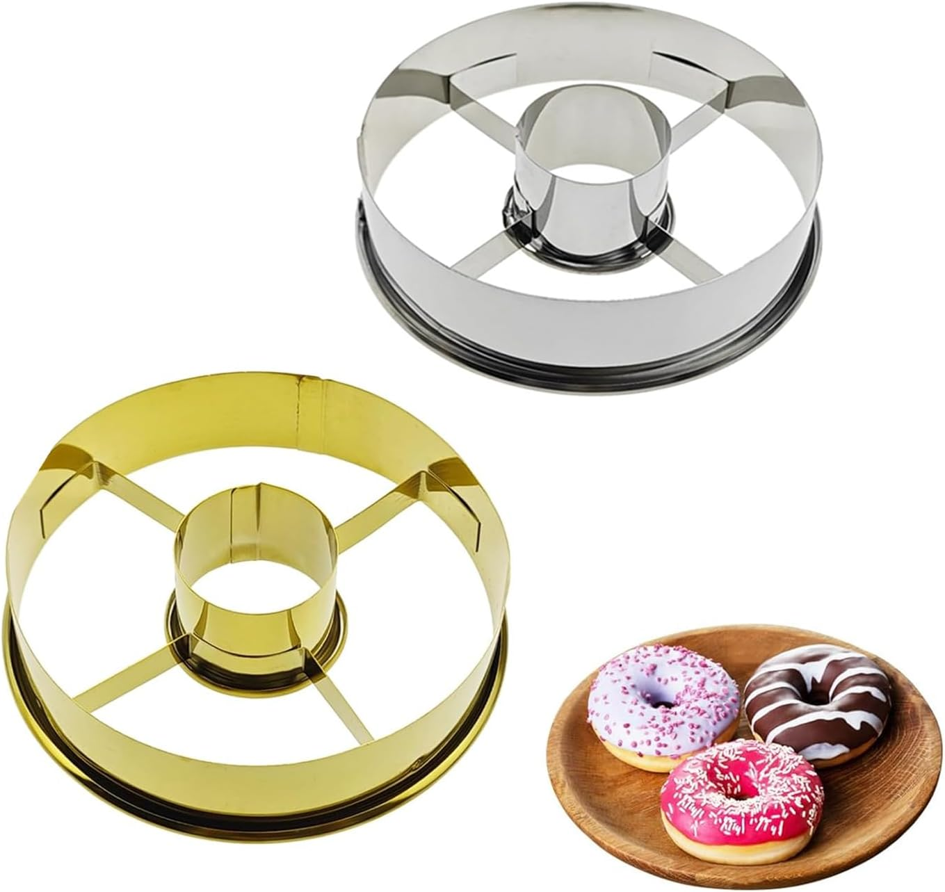 2Pcs Stainless Steel Doughnut Cutters, Mousse Ring Cookie Chocolate Cake Mold, Donut Mold Desserts Bread Cutter image number 4