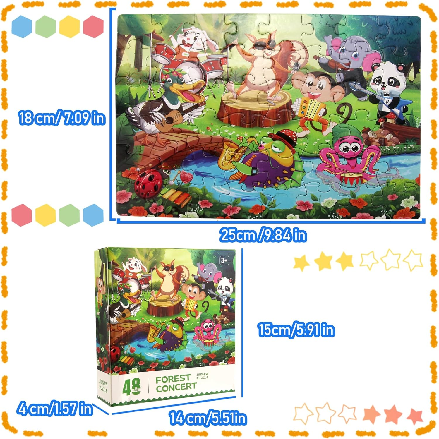 TORMEN Puzzles for Kid Ages 4-6,48Pcs Colored Paper Jigsaw Puzzle Durability Educational Perfect for Family Game Classroom Fun (Musical Animals) image number 3