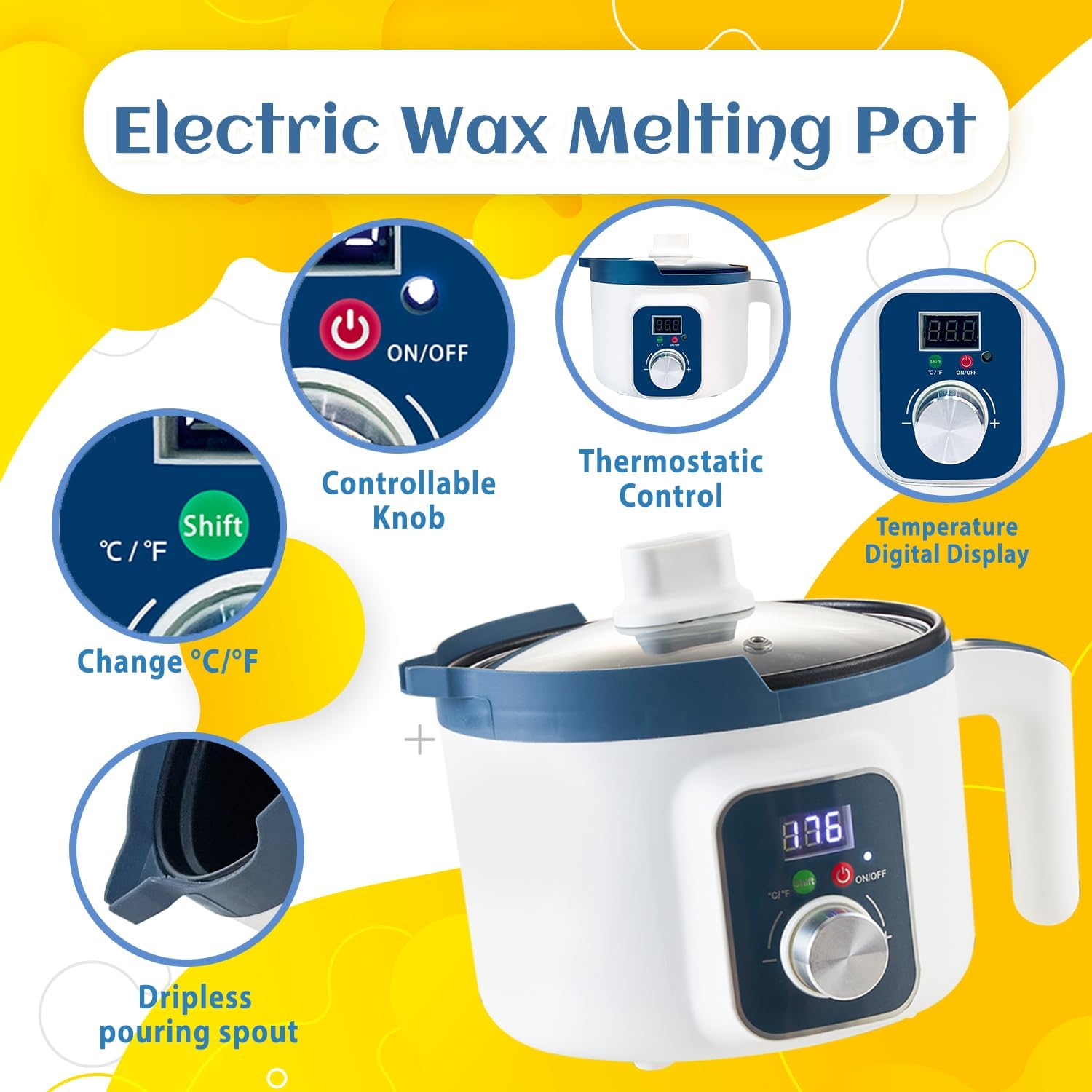 Wax Melting Pot Temperature Control for Candle Making, Electric Wax Melter with Thermostarter, Non-Stick Candle Making Pouring Pot with Spout and Automatic Constant Temp Display image number 4