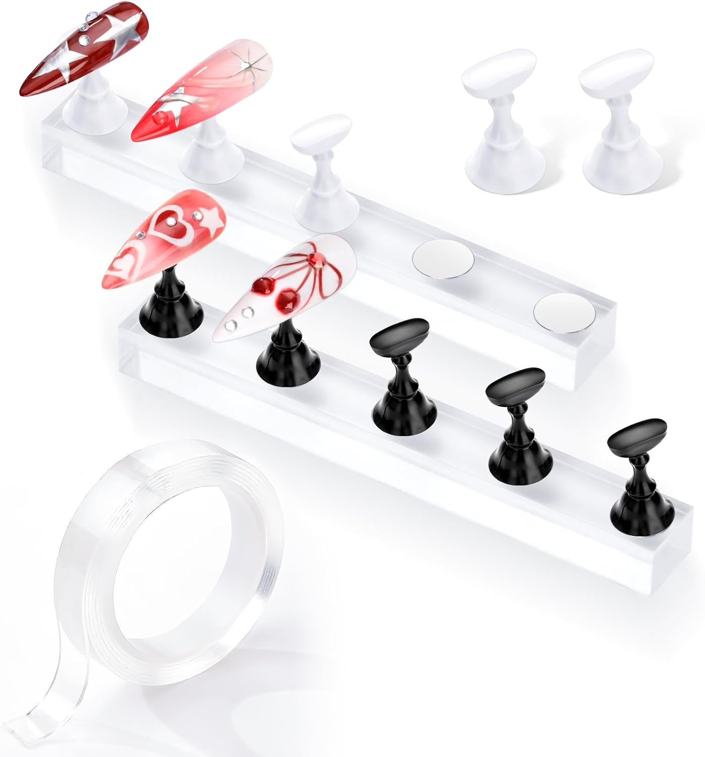 Makartt Nail Stand for Nails Art Display Practice Nail Holder for Painting Nails Stand for False Nail Press on Designs Magnetic Fake Nail Holder with 1M Double-Sided Tape for Home DIY Salon Supplies