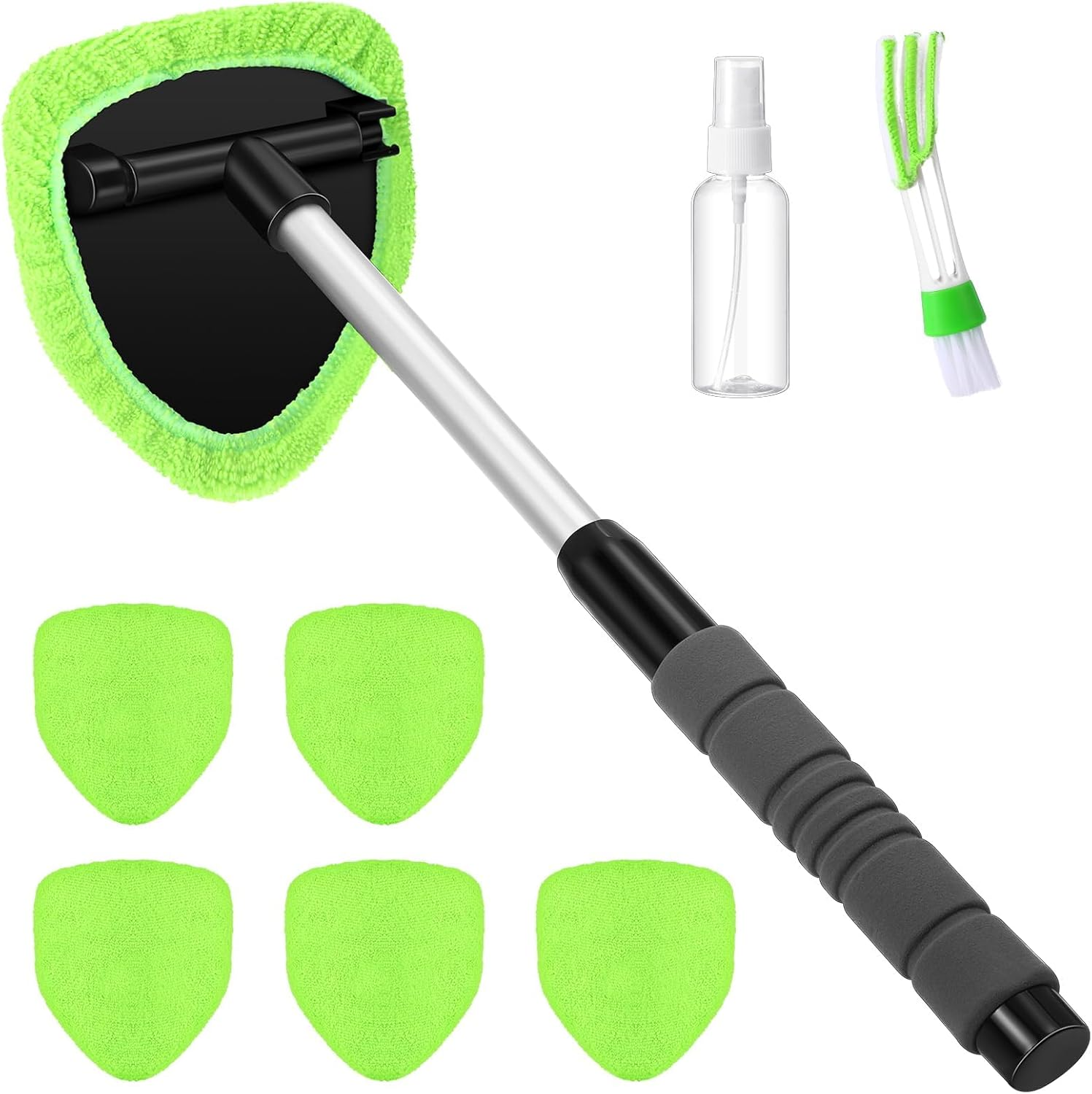 Car Window Cleaning Kit, 8 Pieces, Includes Windshield Cleaning Tool with Extendable Handle 5 Microfiber Bonnets 1 Car Ventilation Brush 1 Empty 50Ml Spray Bottle Glass Wiper Kit (Blue)