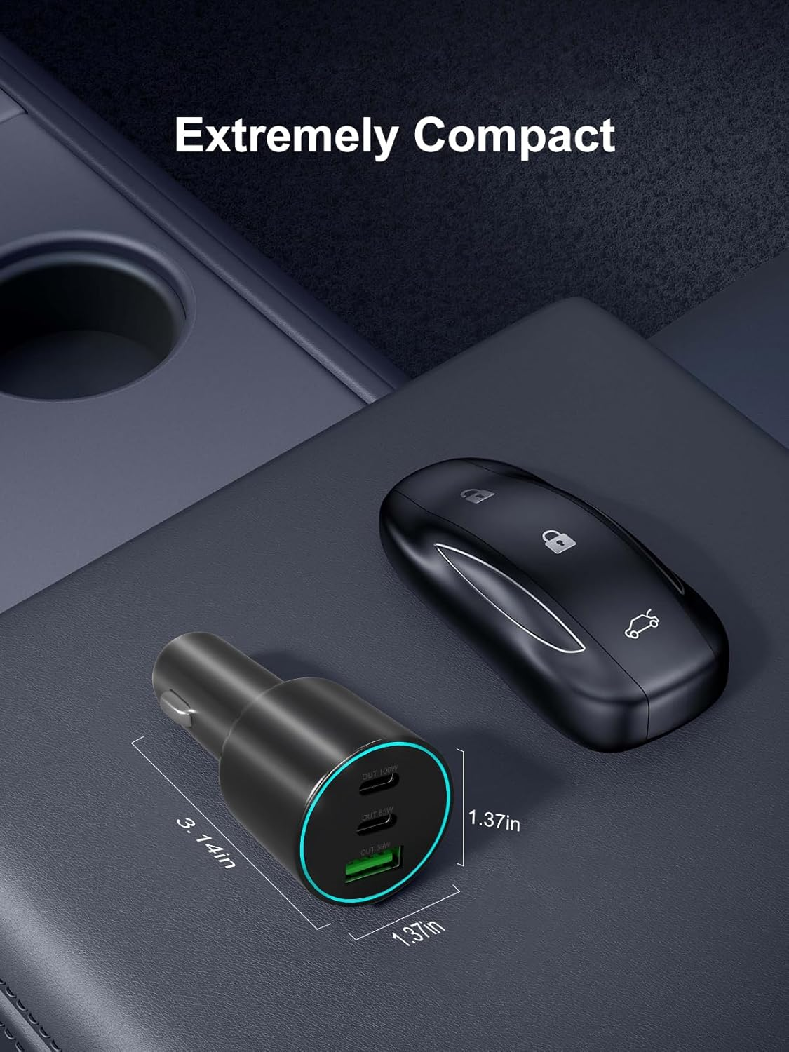 165W USB C Car Charger Fast Charging, 3 Ports Cigarette Lighter Adapter,Pd3.0 PPS 100W 65W,Compatible with Iphone 16 15 14 13, Galaxy S25 S24, Ipad, Macbook,With a 100W USB C Cable image number 3