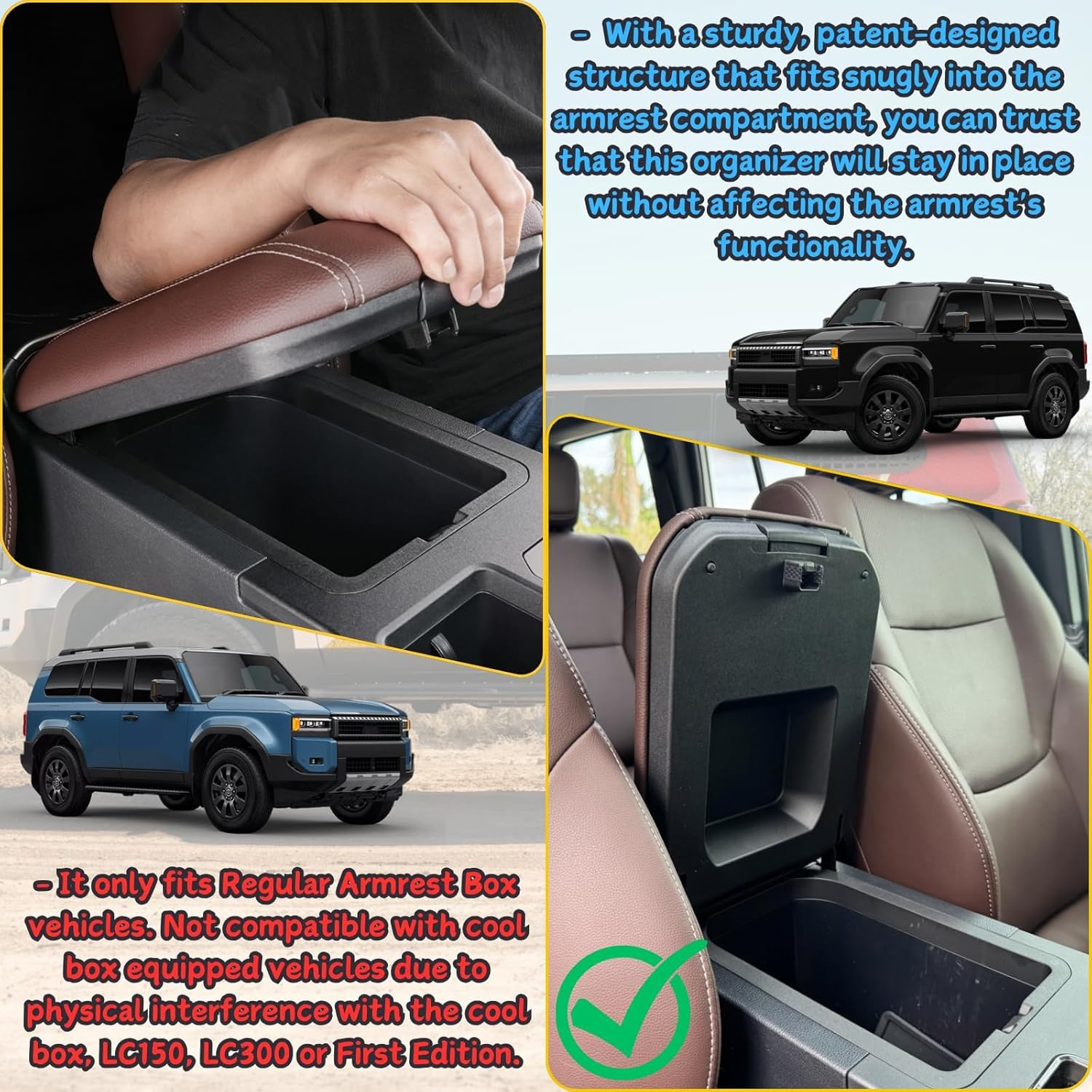 For 2025 2024 Toyota Land Cruiser LC250 Prado Center Console Organizer Armrest Hidden Compartment Storage Box Car Accessories Interior Middle Center Console Tray (Not for First Edition)