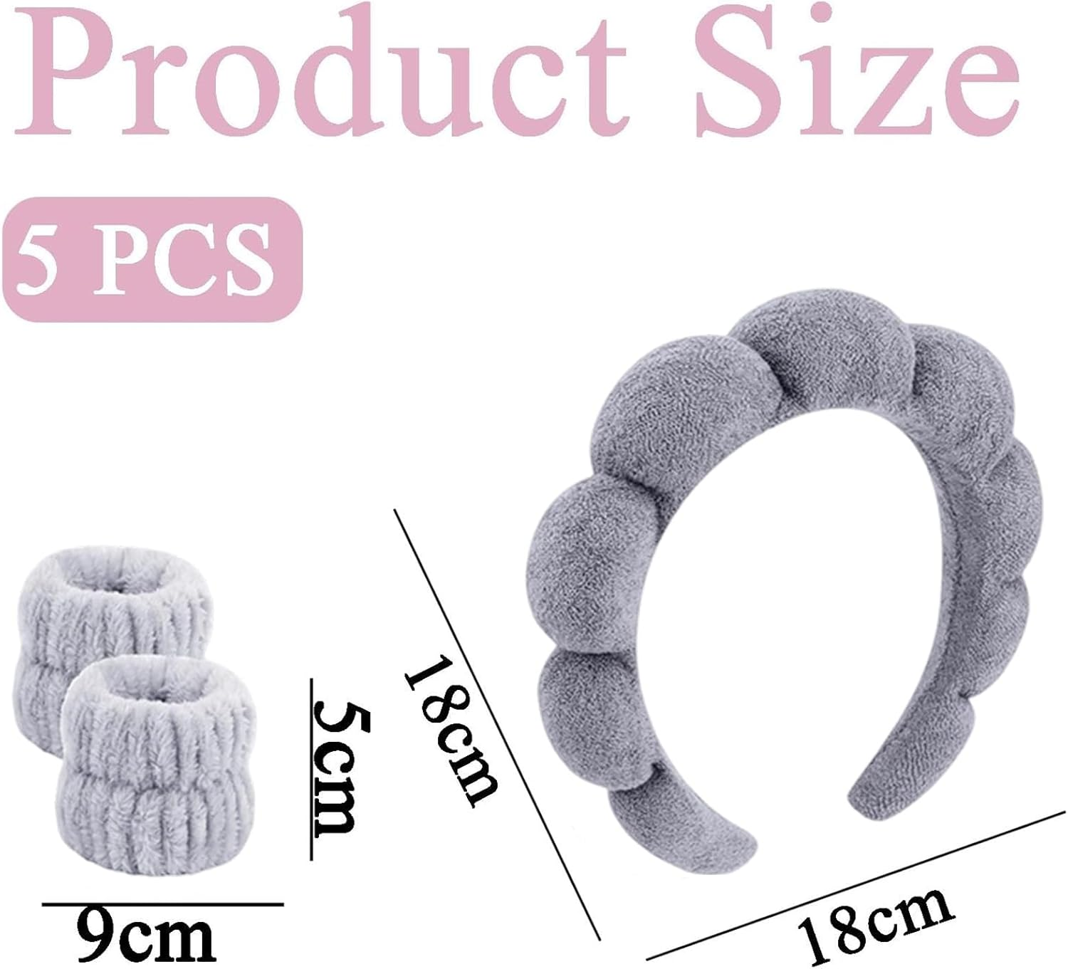 Skincare Headband, Makeup Headband Set with Wristbands, Grey Face Wash Headband and Wristband Set for Skincare, Makeup Removal, Shower, Includes Headband, Hair Clip and Wristbands image number 6