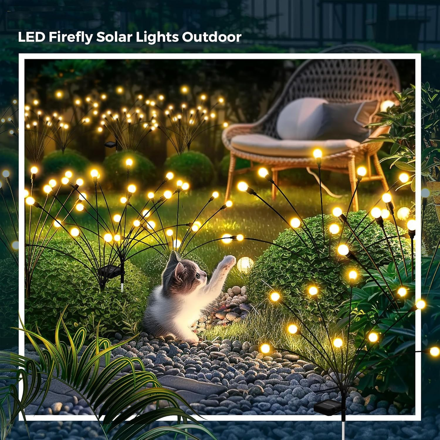 Solar Garden Lights Outdoor Waterproof, 4 Pack 40 LED Swaying Light Firefly Light Outdoor Decor Lights for Garden Gifts for Pathway Party Christmas Decoration, Warm White image number 2