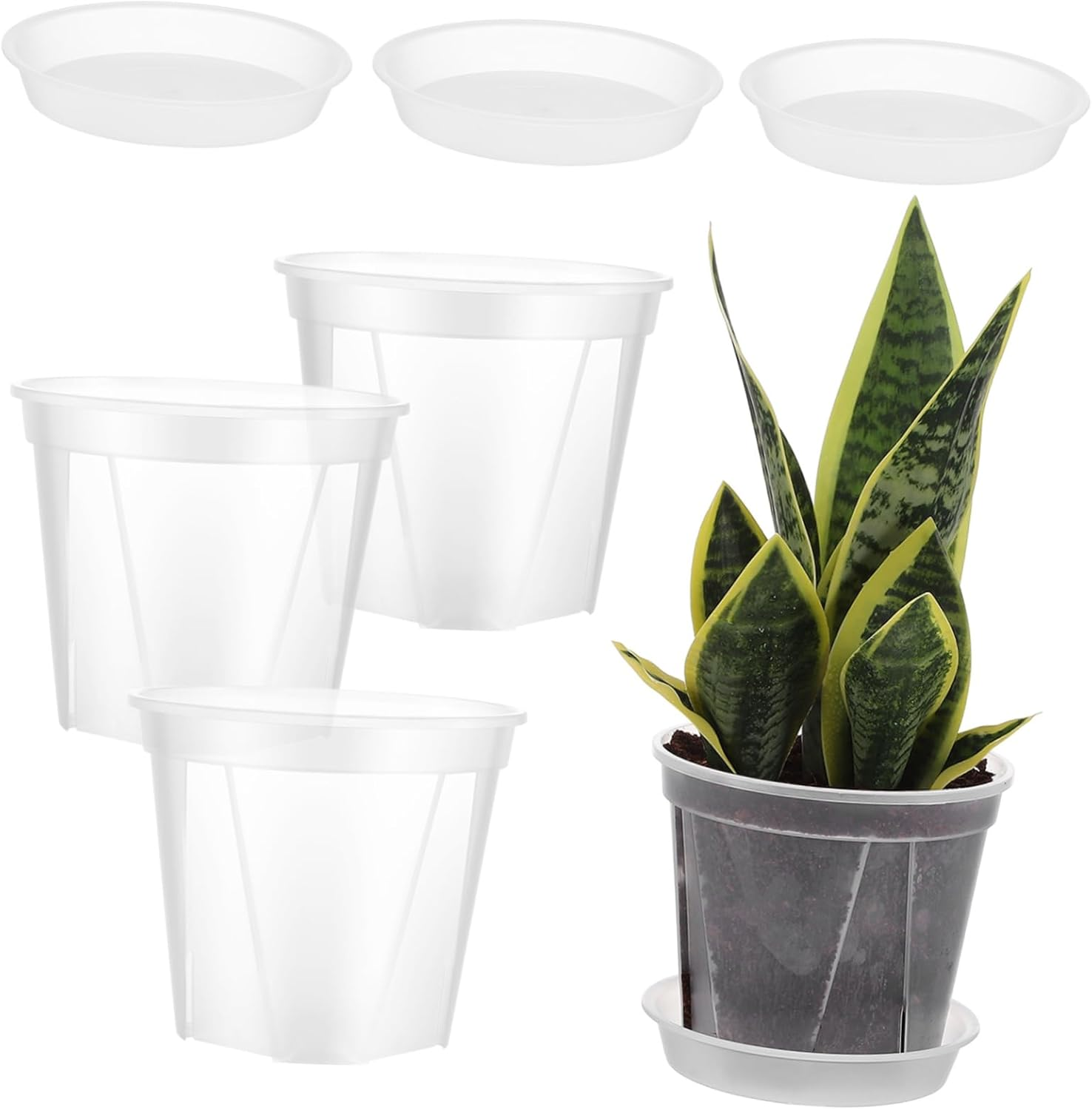BCOATH Breathable Root Control Orchid Pots with Drainage Tray 0.3 Gallon Succulent Plant Pots Indoor and Outdoor Gardening 4Pcs Green image number 2