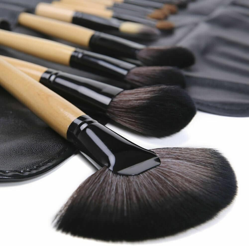 24 Pcs Professional Makeup Brush Kit Set Cosmetic Make up Beauty Brushes Bag - with Soft Synthetic Bristles, Wooden Handles, and PU Storage Bag - Perfect Beauty Tool Kit for All Cosmetic Needs - Wood image number 6