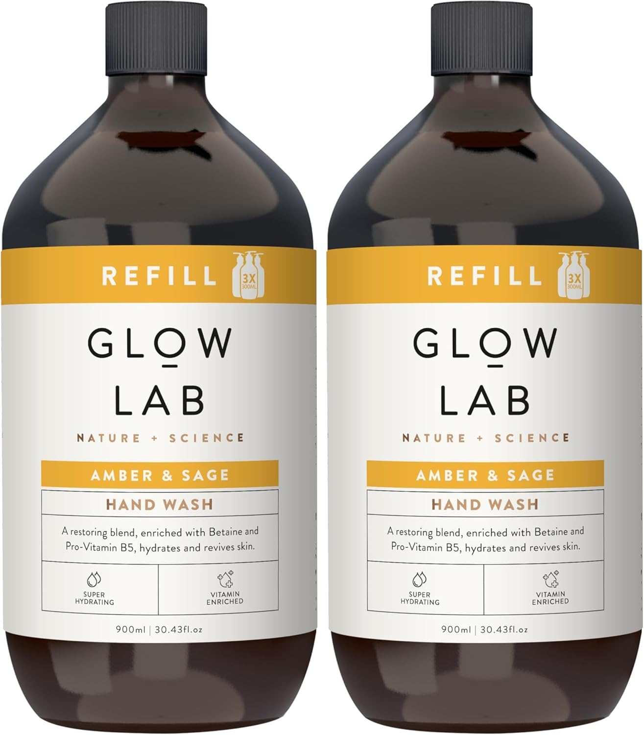 Glow Lab Amber and Sage Hand Wash Refill 900 Ml (Pack of 2)