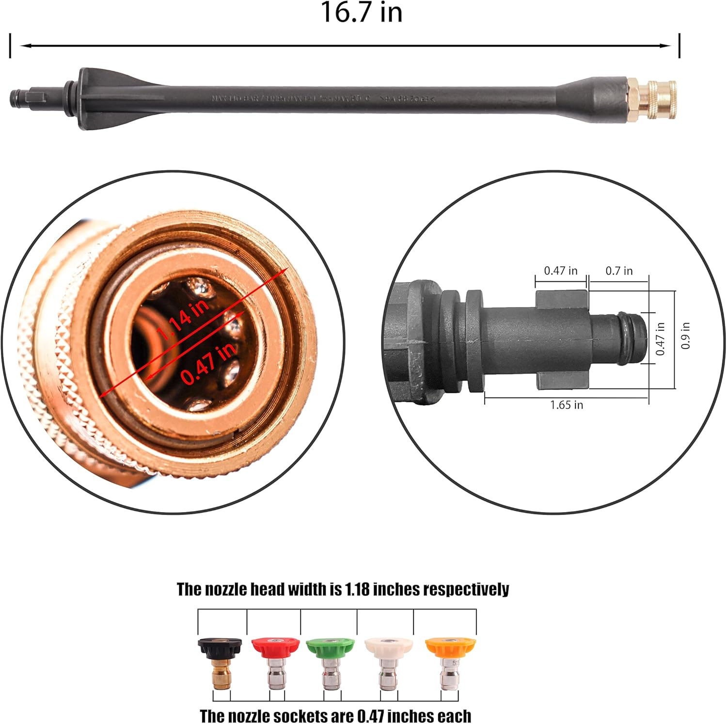 2000 PSI MAX High Pressure Washer Replacement Gun with Jet Wand and 5 Spray Nozzle Tips, Compatible with Karcher, Ryobi, Powerstroke Electric Power Washer