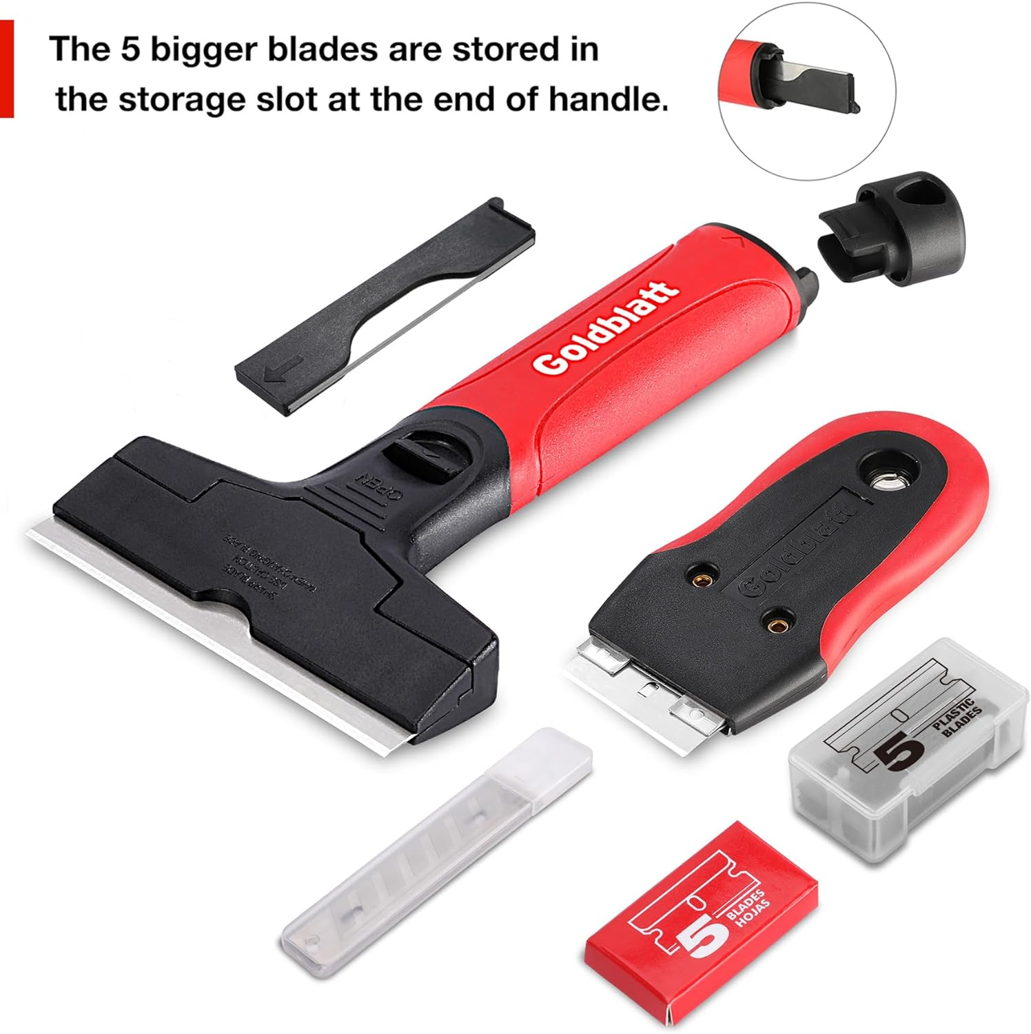 Goldblatt 2 Pieces Razor Blade Scraper with 20-Piece Blades, Razor Scraper Tool, Razor Holder for Cleaning Glass Cooktop, Window, Decals, Stickers, Labels, Caulk, Adhesive, Paint Glue Removal image number 1