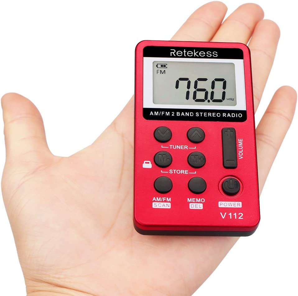 Retekess V112 Portable Pocket AM FM Radio Digital Tuning Mini Little Radios with Earphone Rechargeable Battery LCD Screen for Walk Running Kids Senior Adults (Red+Gold) image number 2