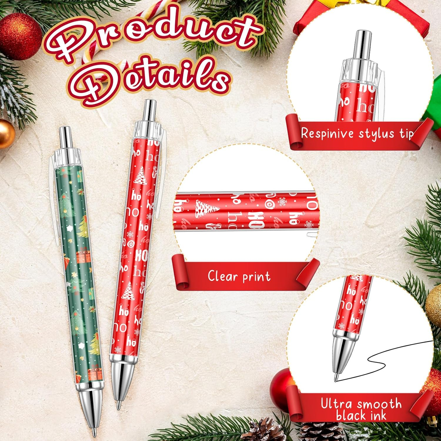 Clabby Pack of 36 Christmas Ballpoint Pens Retractable Gel Ink Pens with 1 Mm Black Ink Funny Christmas Pens Office Stationery Gift Christmas Party Favours image number 3