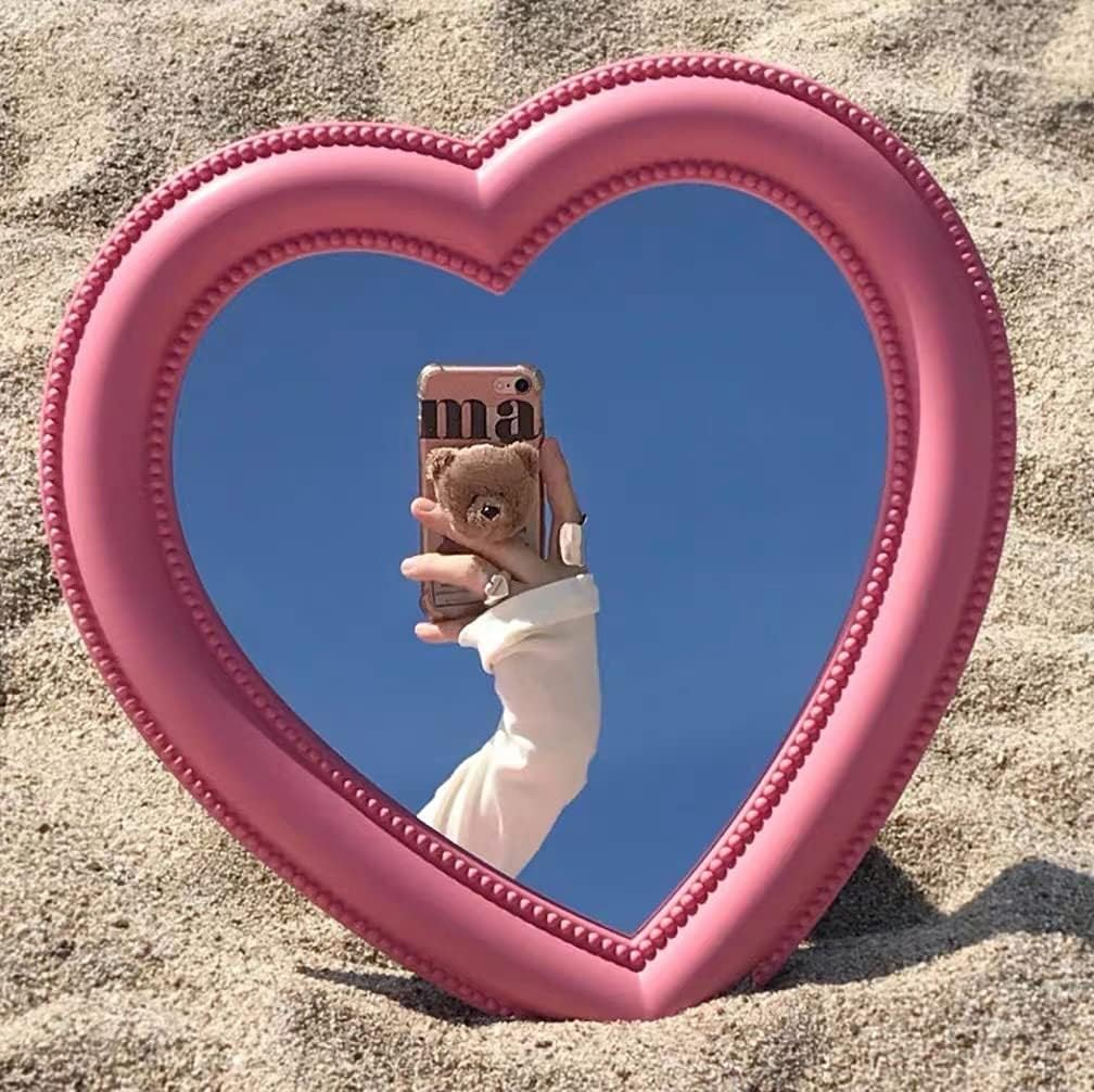 Heart Mirror | Heart Makeup Mirror ，Tabletop Vanity Mirror | Wall Desk Makeup Mirror | Bathroom Bedroom Vanity Mirror,7 Inches (Pink, Heart) image number 4