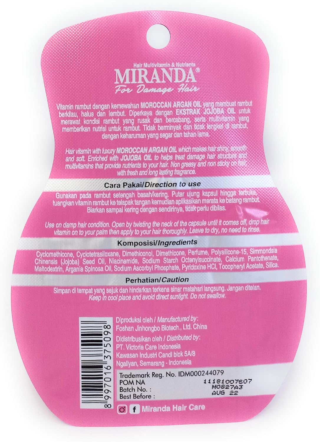 Miranda Hair Vitamin with Moroccan Argan Oil - Jojoba, 6 Blister (@ 6 Capsules) image number 2