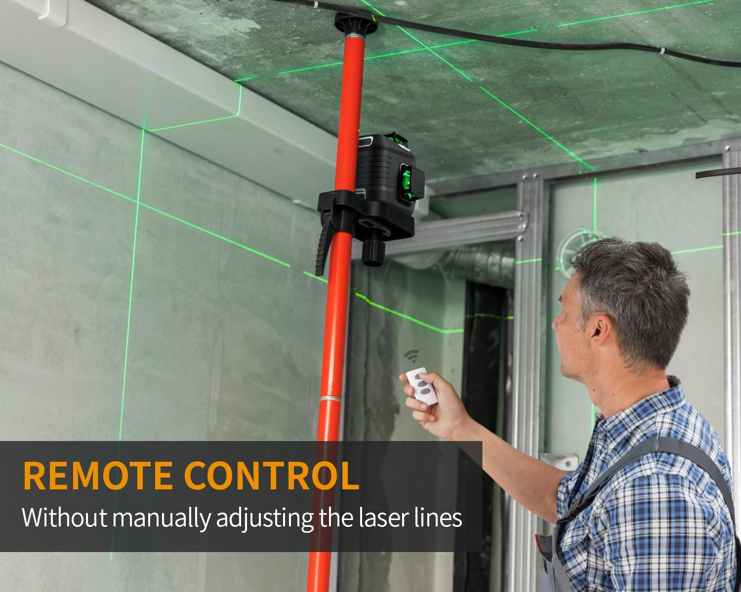 Firecore Laser Level with Tripod, 3 X 360&deg; Rechargeable Green Self Leveling Cross Line Laser with 60" Compact Tripod for Construction/Picture Hanging, 2 Li-Ion Batteries and Remote Control Included image number 5