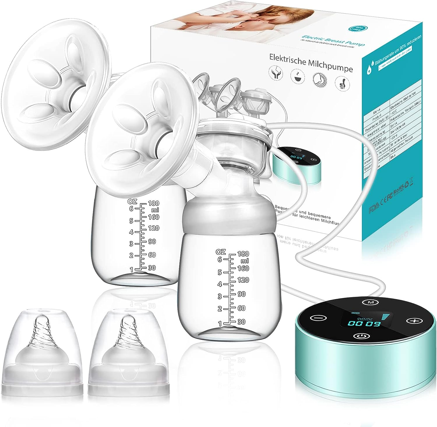 MUOCOBU Electric Breast Pump, Breast Pump Electric Breastfeeding Pump 3 Modes 10 Levels Dual Rechargeable Nursing Double Breast Milk Pump Massage with Touchscreen LED image number 3