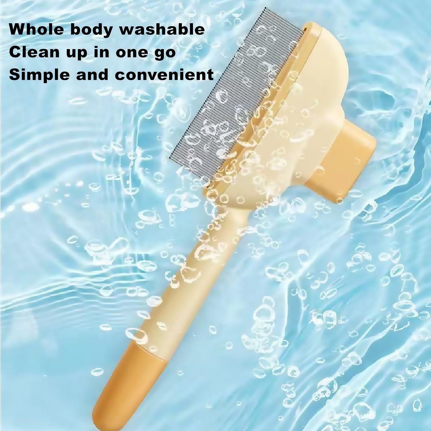 Pet Hair Removal Comb with Release Button, Dog and Cat Grooming Brush for Short and Long Hair, Flea Comb and Shedding Tool for Indoor Pets (Yellow) - Yellow image number 2