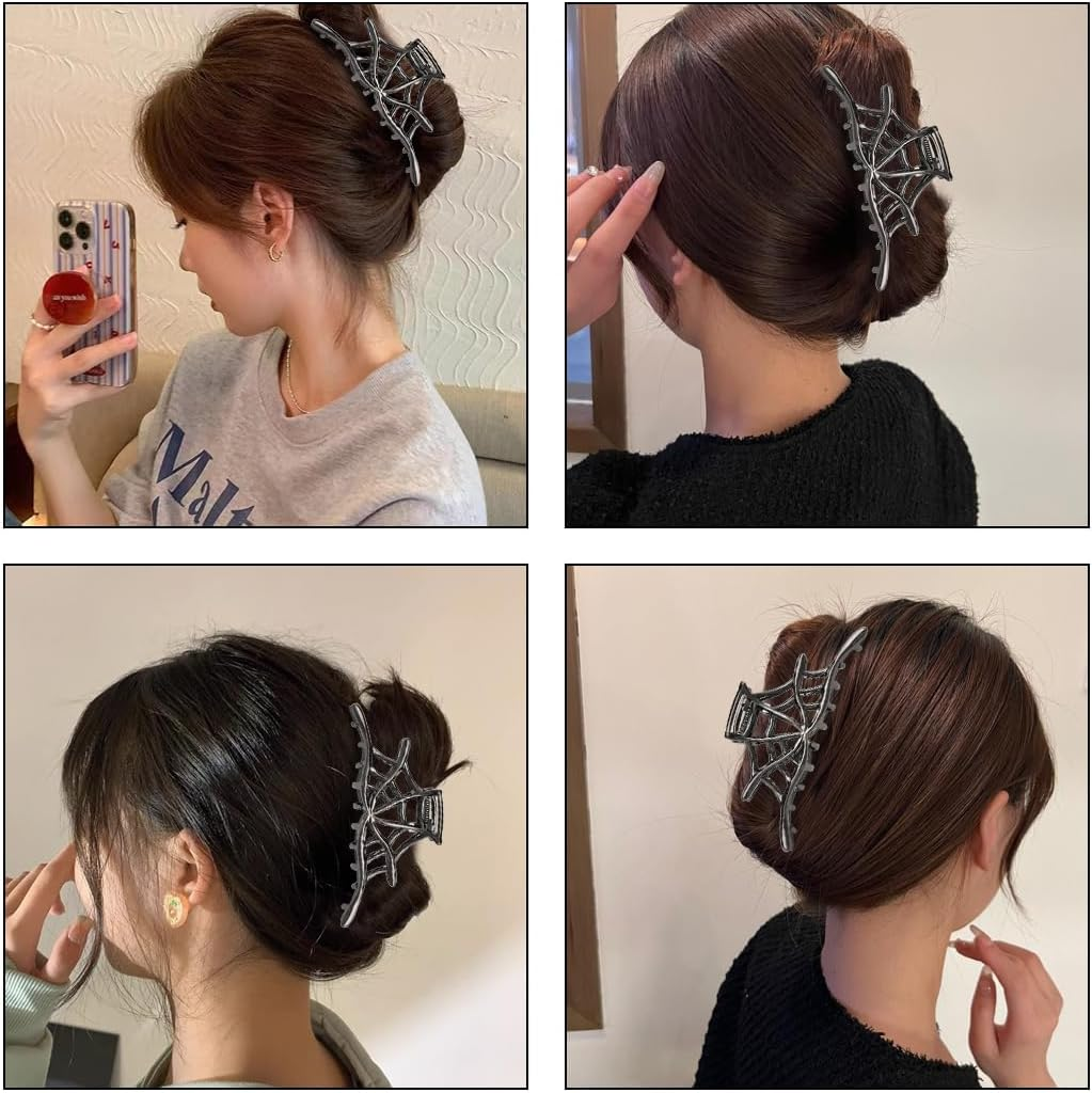 Large Spider Web Claw Clips for Women Girls Halloween Hair Clips for Women Girls Black Spider Web Metal Claw Clip for Hair Accessories for Halloween Party Cosplay