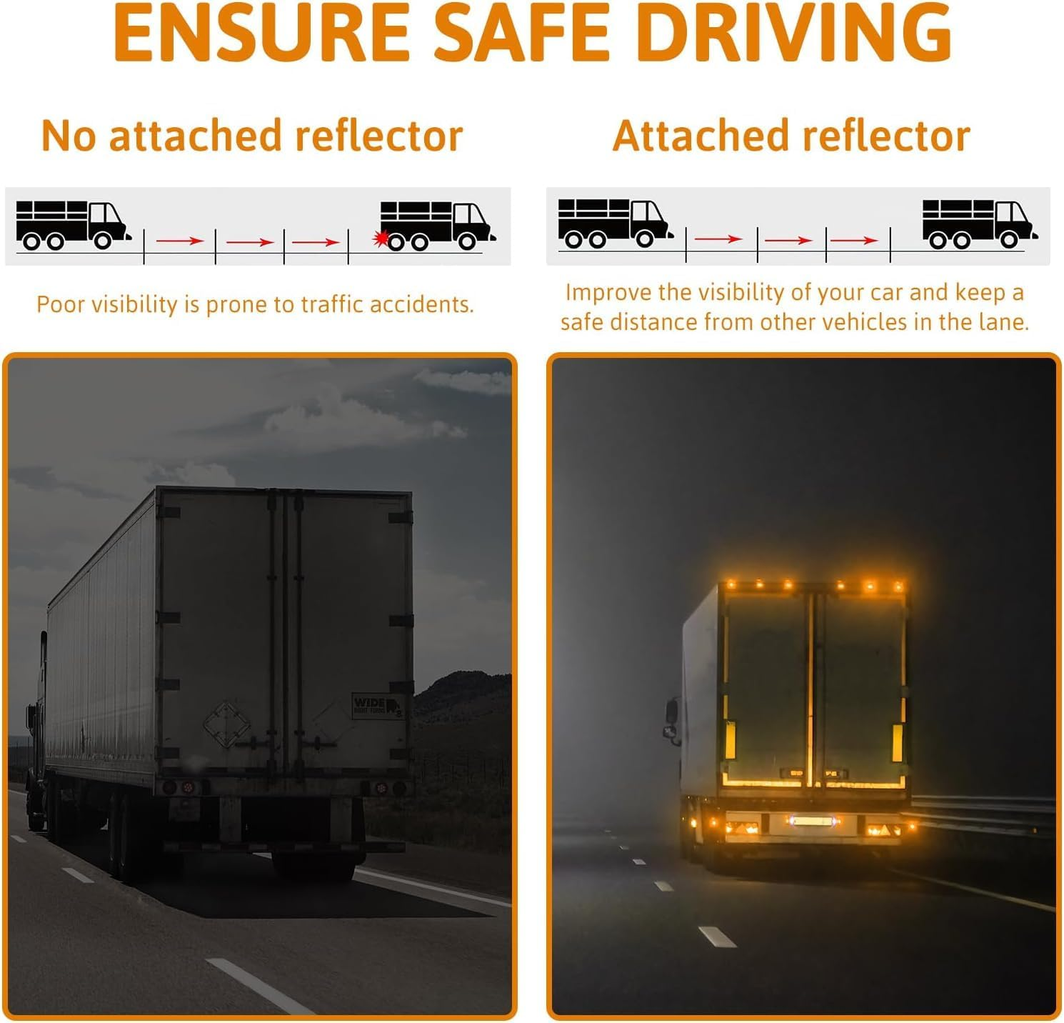 Driveway Reflector and Car Reflector Self Adhesive Rectangular Reflective Stickers, Waterproof High Visibility Safety Markers, Compatible with Cars, Bikes, Trailers, and Caravans 6 Pack - Haheihei image number 1