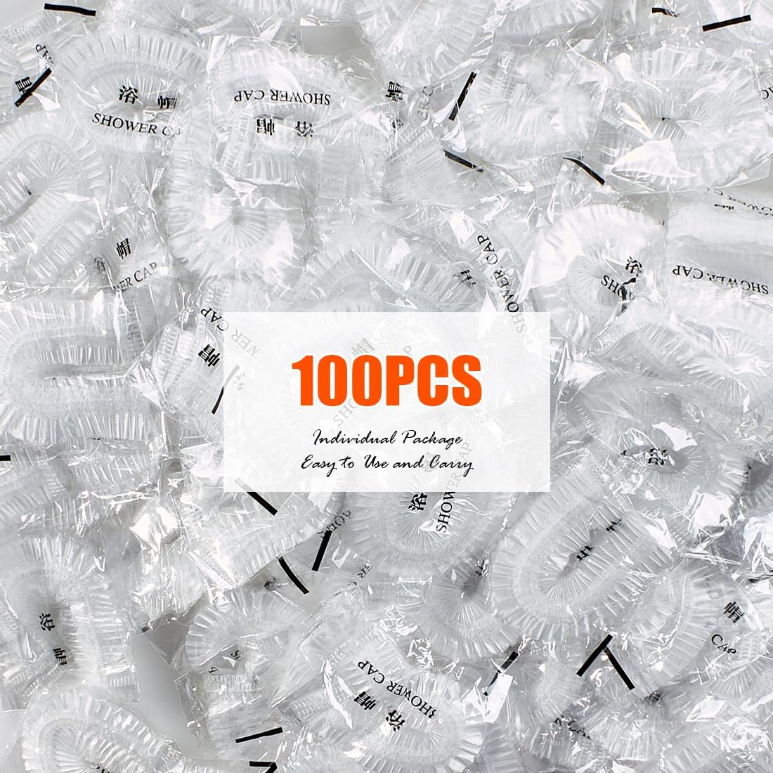 UTSAUTO 100 Pcs Disposable Shower Caps, 16.5" Thickening Plastic Hair Caps for Bath, Hair Treatment, Conditioning in Home Hotel Travel. (Clear White) image number 5