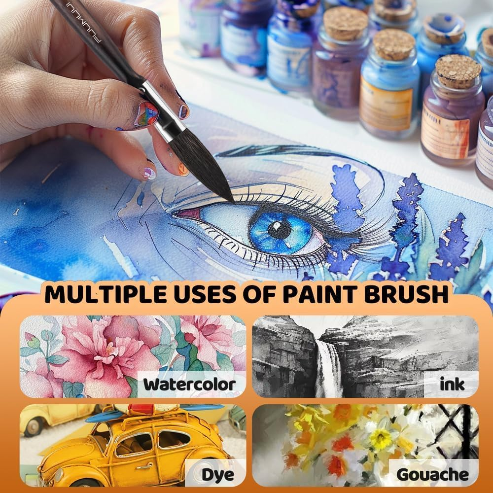 Squirrel Hair Pinstriping Brushes - 4 Squirrel Hair High Performance Striping Brushes, Multiple Sizes, Sword Liner Artist Brush, Sign Painting Brushes, Scroll Brushes - Watercolour Brushes image number 2