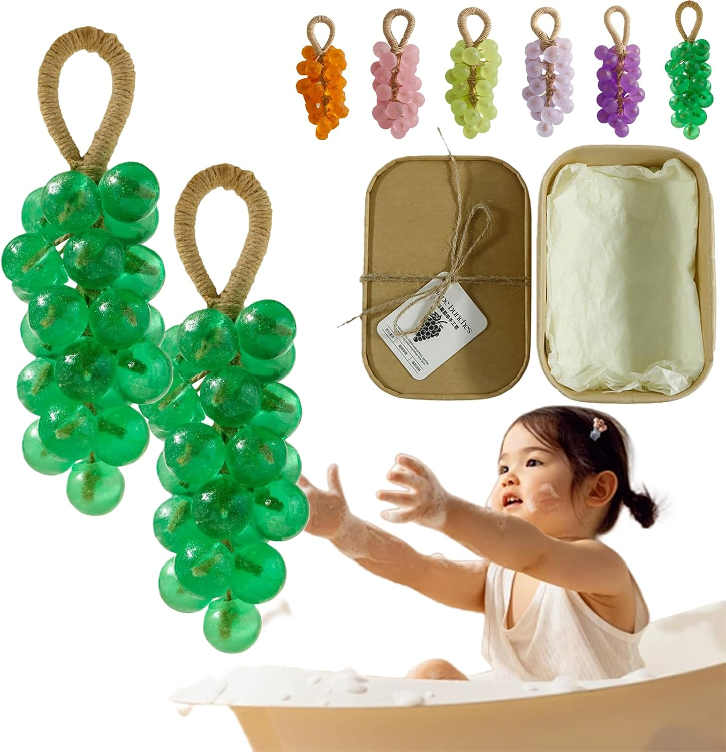 Crystal Grape Soap, Grape Soap on a Rope, Personalized Original Handmade Crystal Grapes Soaps Gentle Cleansing Soaps, Decorative Soapes Bars for Washing Hands Men Women (2 Pcs Green) image number 6