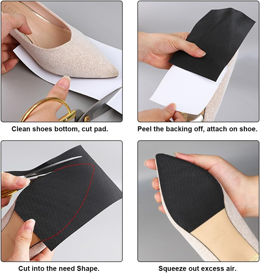 4Psc Shoe Sole Protectors, FHDUSRYO 10.5"X4.09" Shoe Grips on Bottom of Shoes, Self Adhesive Shoe Bottom Grip Pads, Non-Slip Shoe Sole Pad Shoe Bottom Protector for Man Women Shoe, Heels Boots image number 6