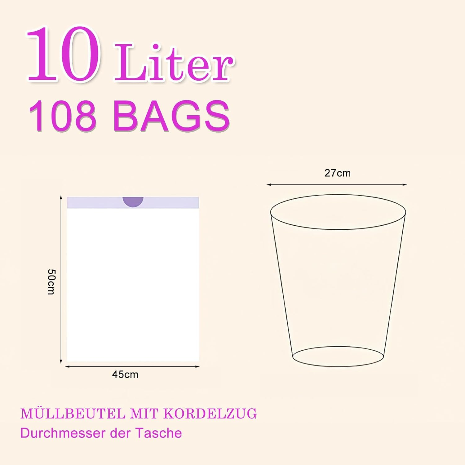 Self-Cleaning Cat Litter Box Garbage Bag, Bin Liners with Drawstring and Handles, Pack of 108 Bin Bags with Carry Handle for Household, Bathroom, Kitchen, Office, Pet, Plastic White Bin Bags image number 5