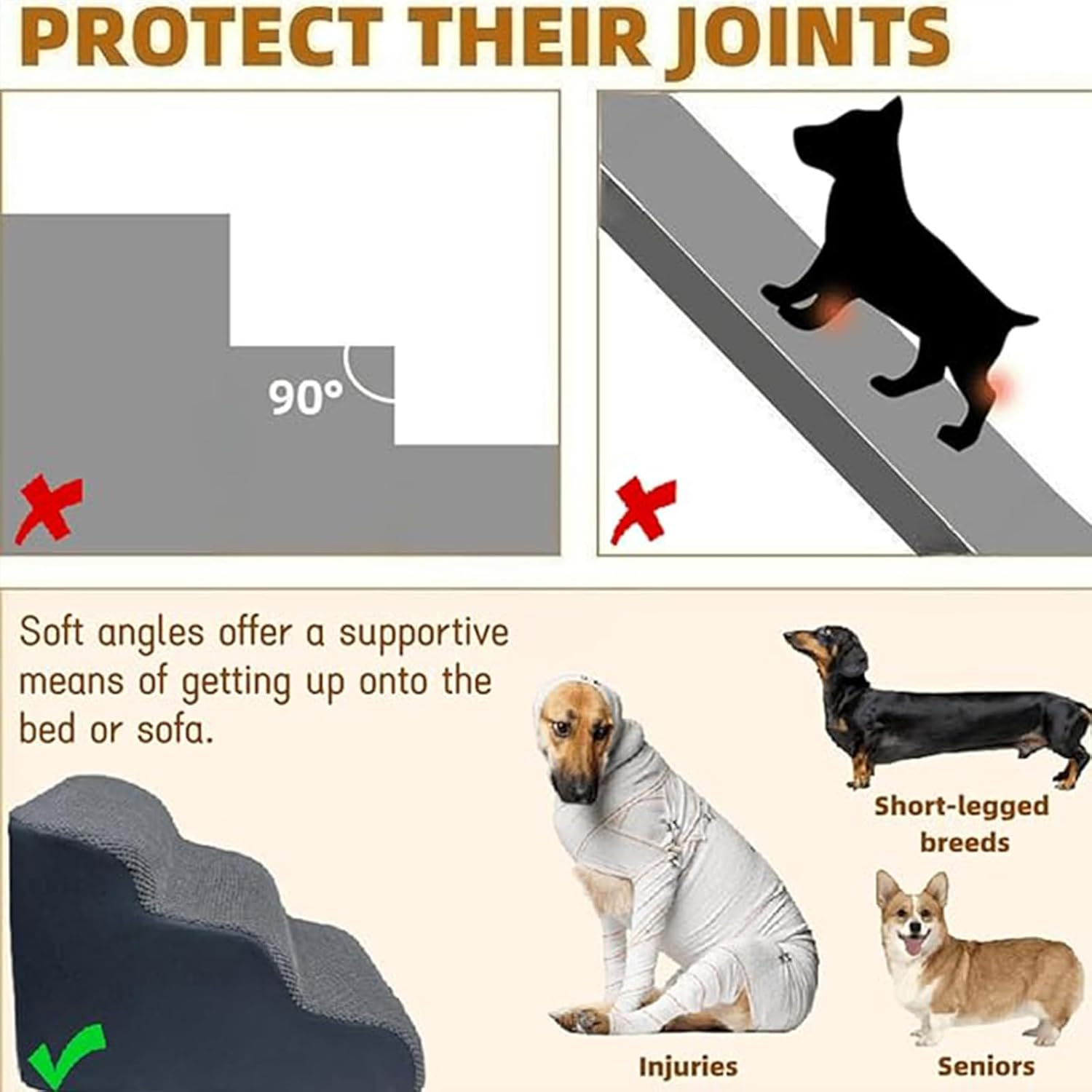 Dog Stairs for Small Dogs, Dog Steps for High Bed and Couch, High-Density Foam Pet Steps, Non-Slip Removable Washable Cover Get on Bed for Couch Sofa Bed Grey, Grey (Gray, L, 3)